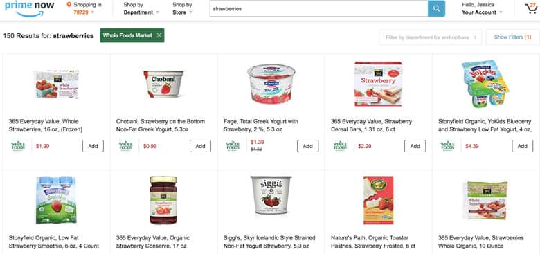 Strawberries search result whole foods prime now