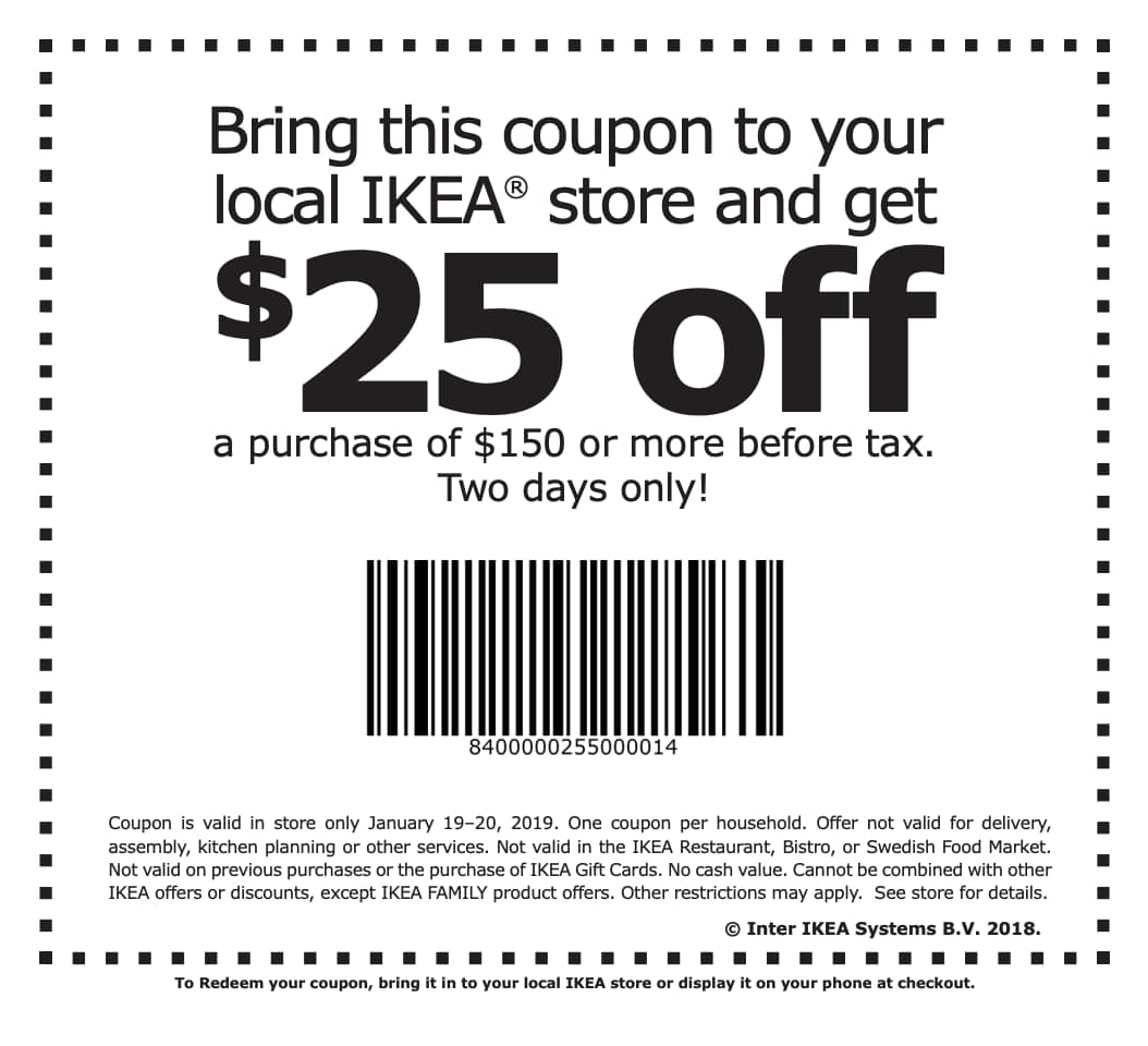 New IKEA Coupon Knocks 25 off Purchases of 150 or More Until 1/20