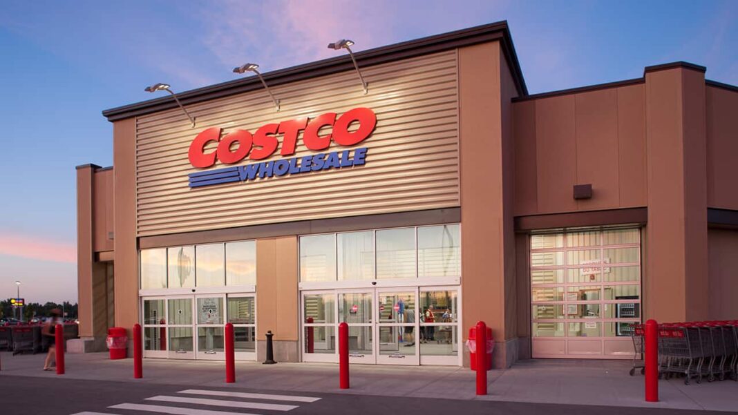 costco storefront at sunset