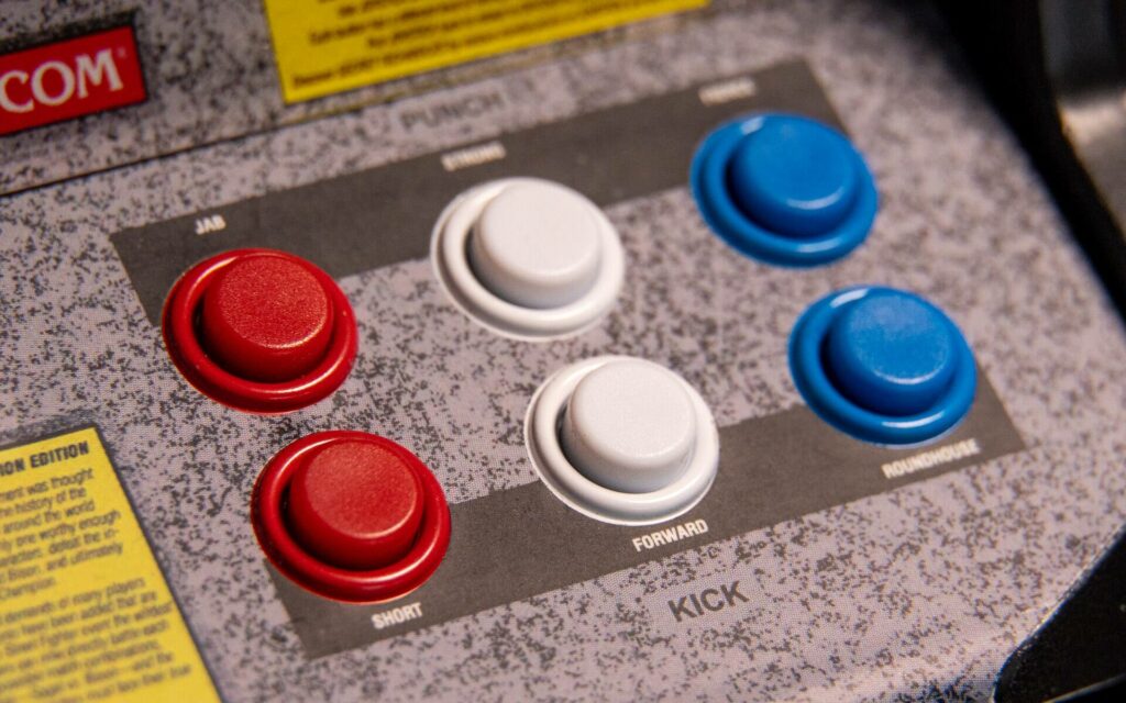 street fighter 2 mini arcade buttons close up