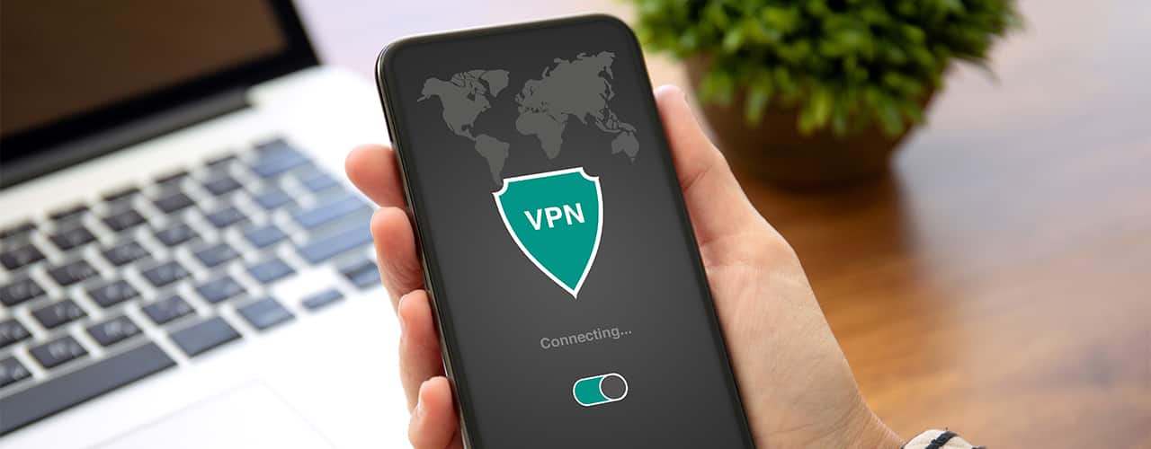 Woman hands holding phone with app vpn private network