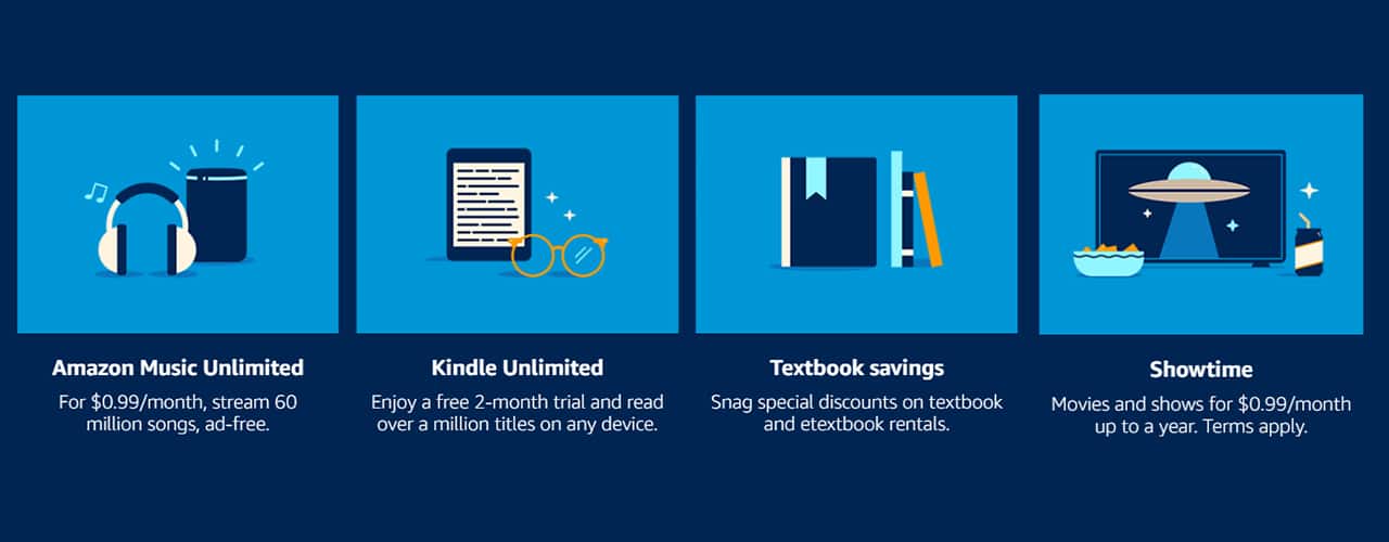 Prime Student exclusive offers blue icons