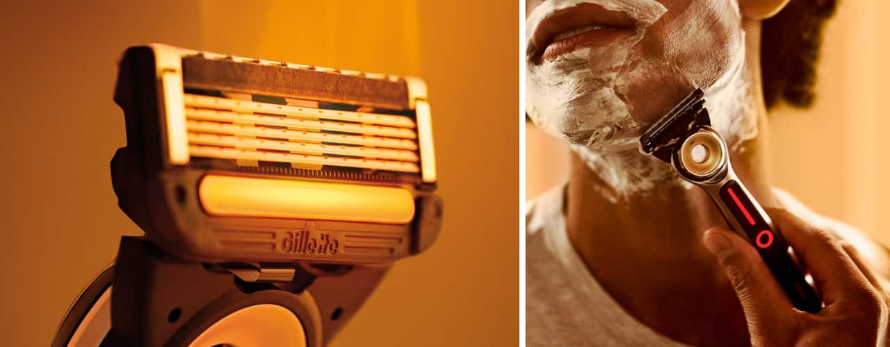 man shaving with GilletteLabs heated razor