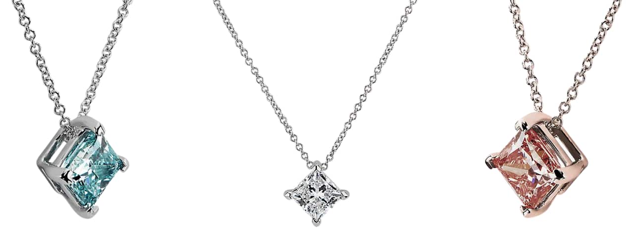 Pink Diamond Princess Solitaire Pendant Necklace