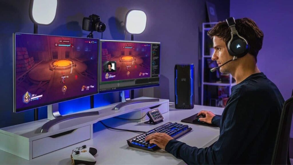 man playing games with Pc