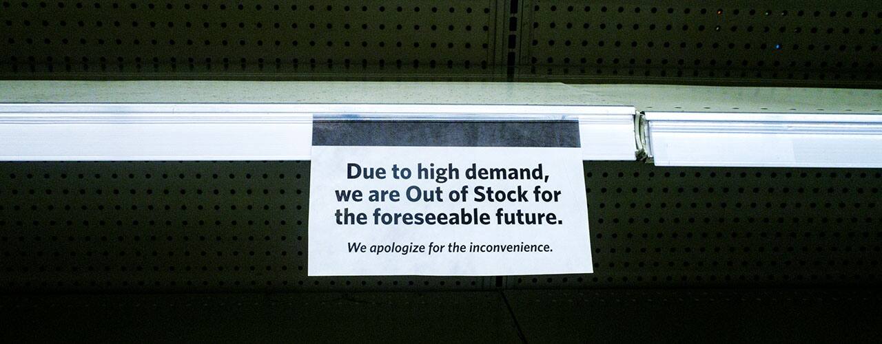 Inbody Out Of Stock Sign on shelf at store