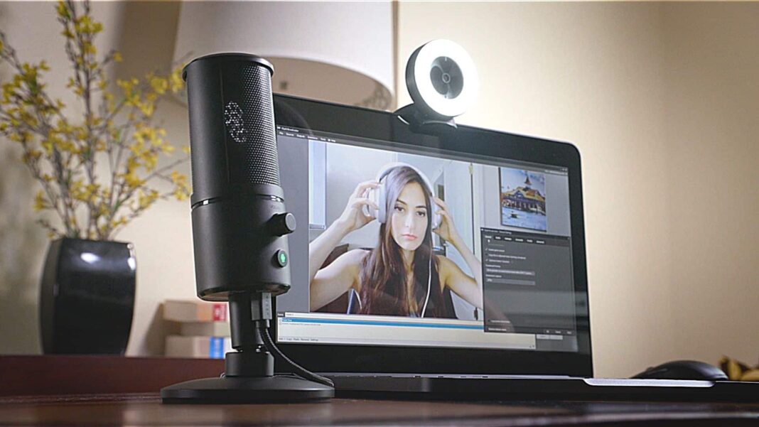 girl using webcam and microphone