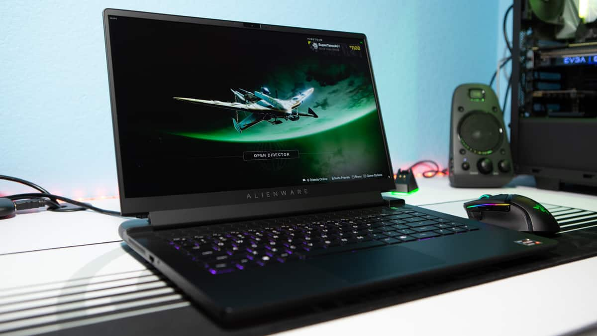 Alienware m15 Ryzen gaming laptop on a desk