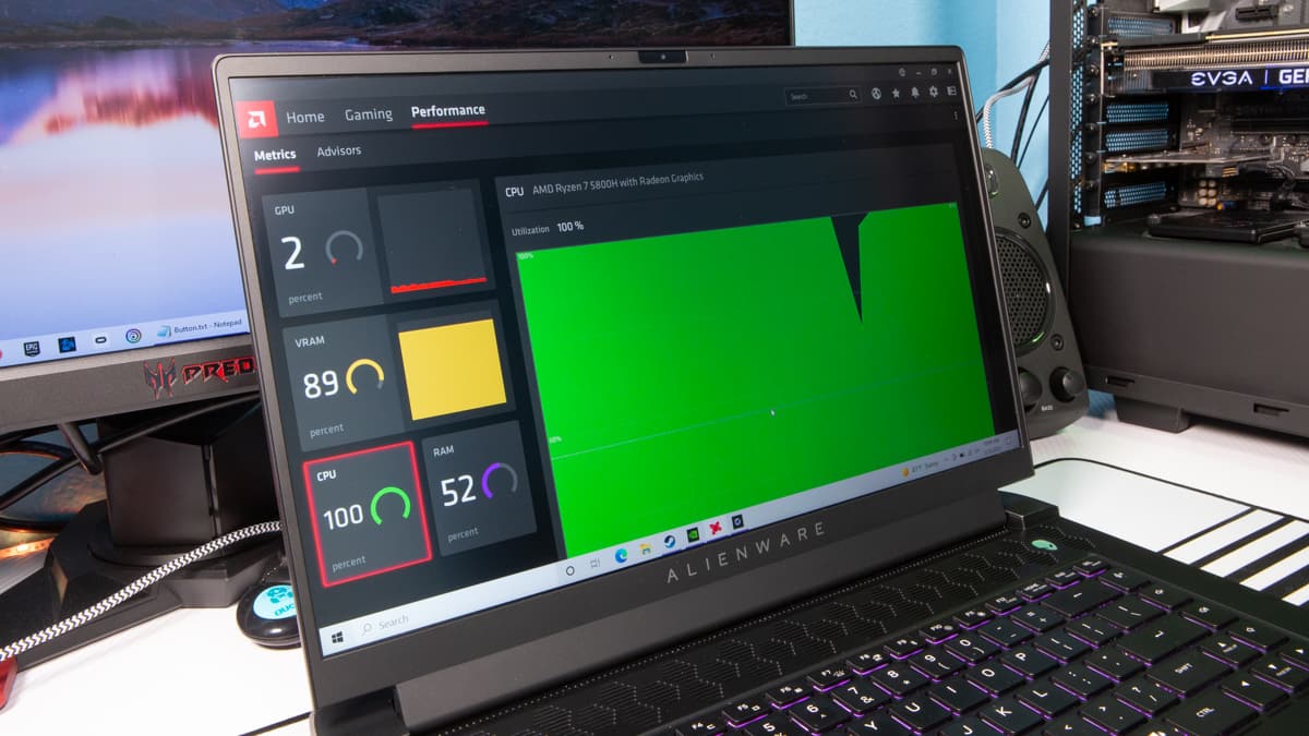 Alienware m15 Ryzen gaming laptop running CPU benchmarks