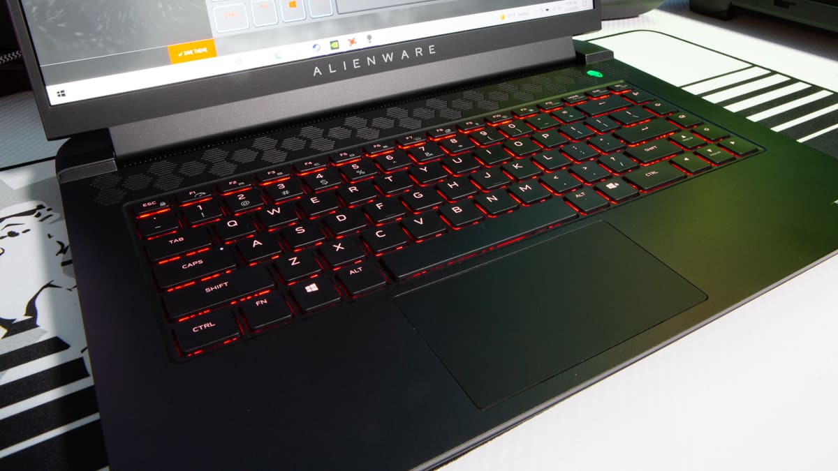 Alienware m15 Ryzen gaming laptop keyboard in red