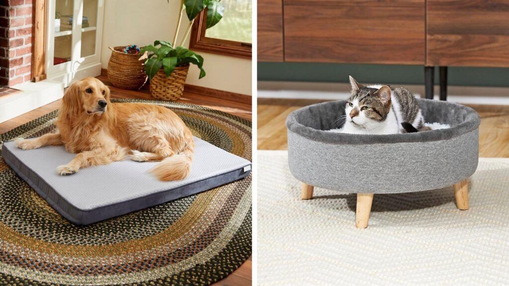 Frisco Cooling Orthopedic Pillow Dog Bed w/Removable Cover, Gray, Frisco Modern Round Elevated Cat Bed By Frisco