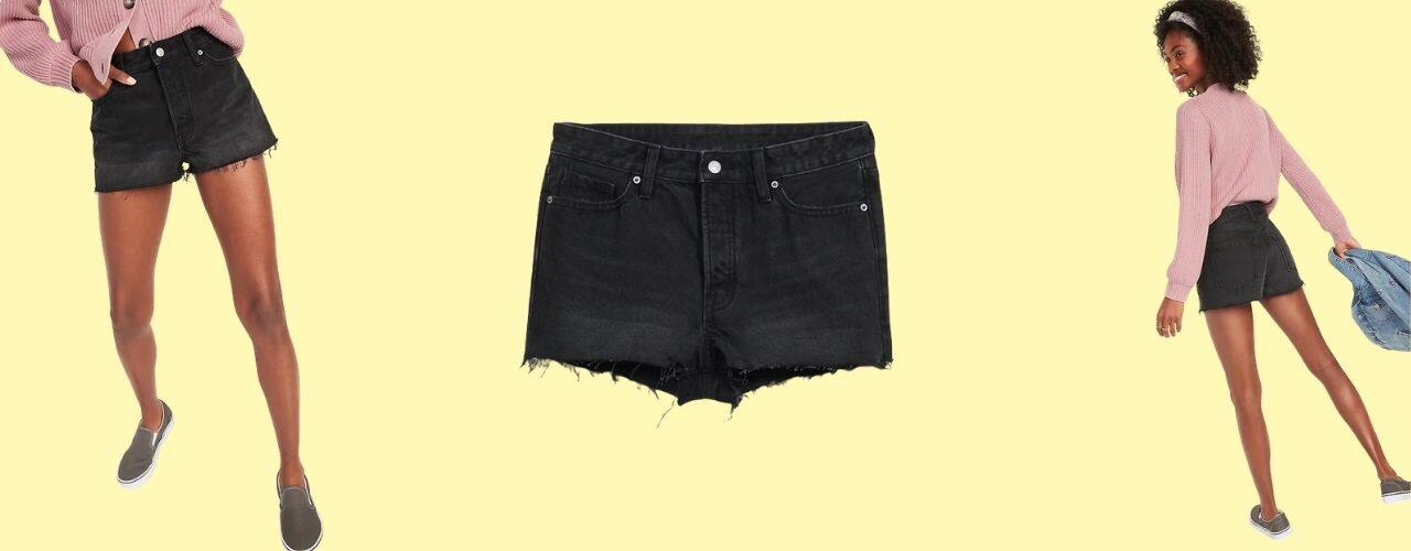 High-Waisted Button-Fly O.G. Straight Black Cut-Off Jean Shorts (1.5” Inseam)