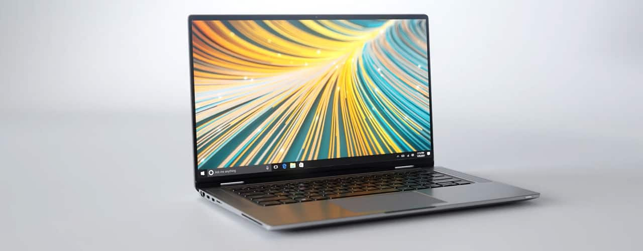 Latitude 9520 Laptop on grey background