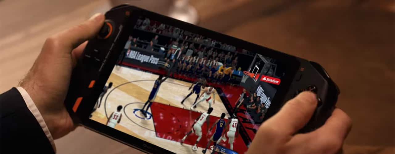 ONEXPLAYER handheld console nba on table