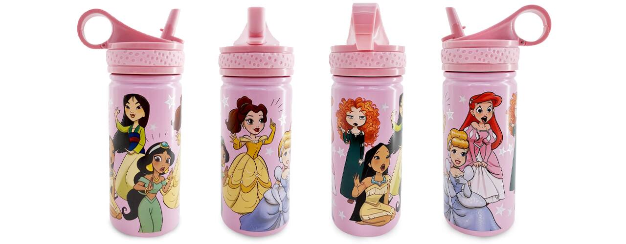 Disney Princess Steel Water Bottle with Built-In Straw on white background