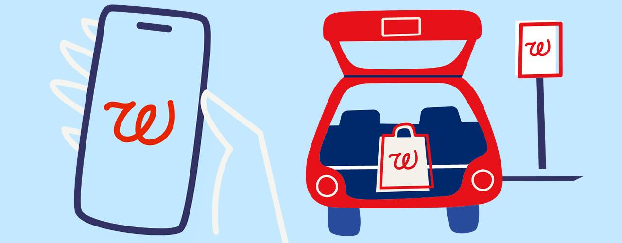 walgreens store pickup drawings on blue background