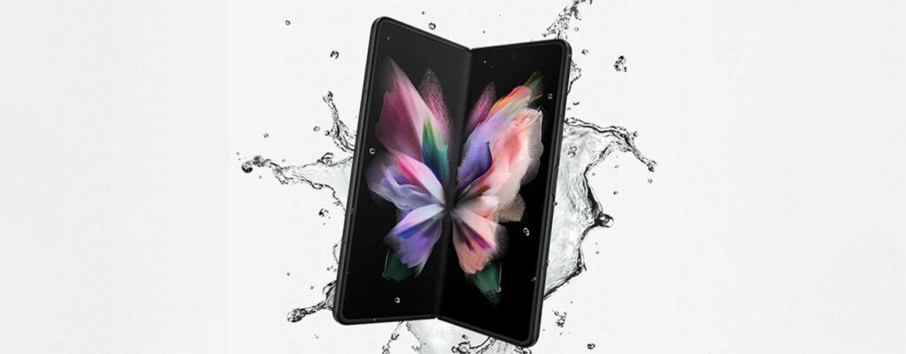 Samsung Galaxy Z Fold3 with water splash