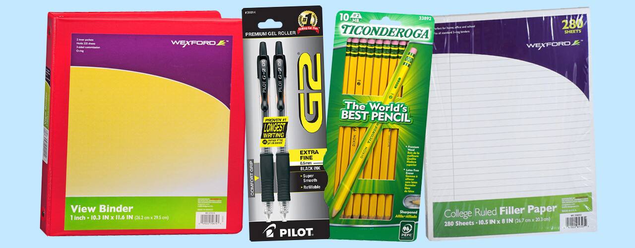 walgreens school supplies on blue background