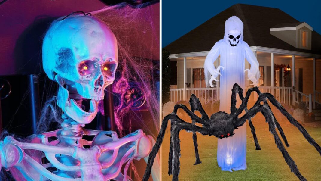 skeleton, ghost and spider halloween decorations