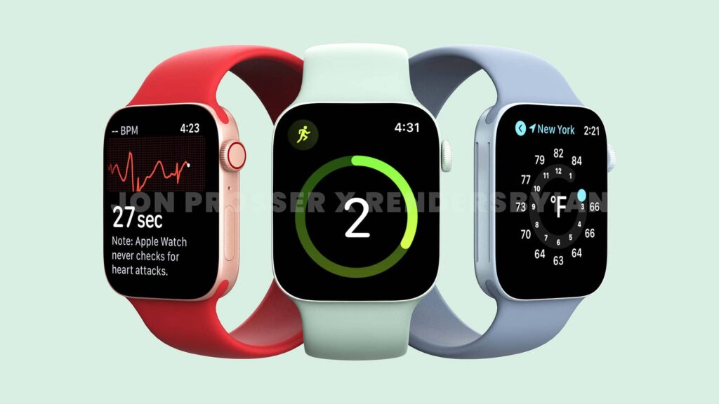 concept art for the new apple watch series 7 on green background