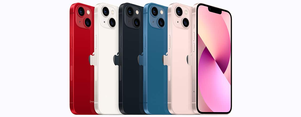 various colors of the iphone 13 mini on white background