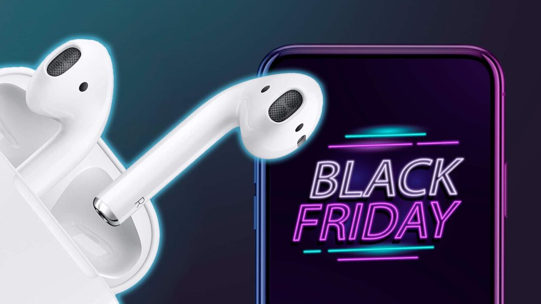 apple AirPods and phone showing Black Friday