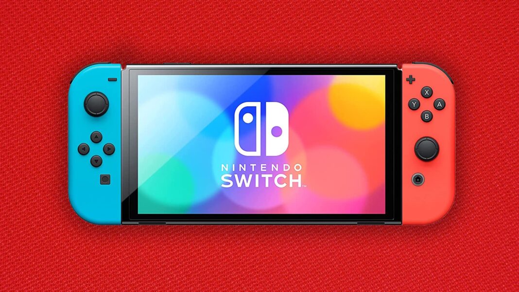 Nintendo Switch OLED on red background
