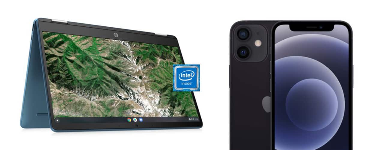 HP Chromebook and iPhone 12 mini