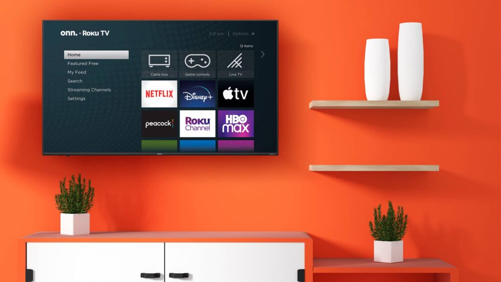 onn. 70" Class 4K UHD LED Roku Smart TV in living room