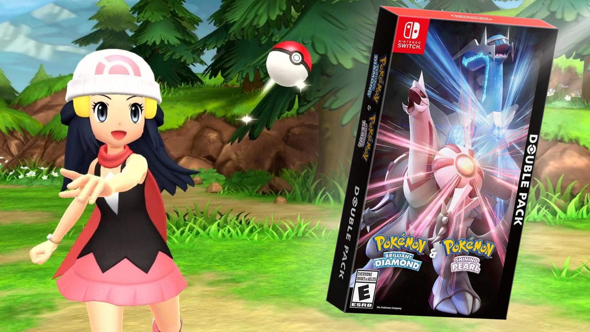 screenshot from the nintendo game Pokemon Brilliant Diamond & Shining Pearl Double Pack with box on cover
