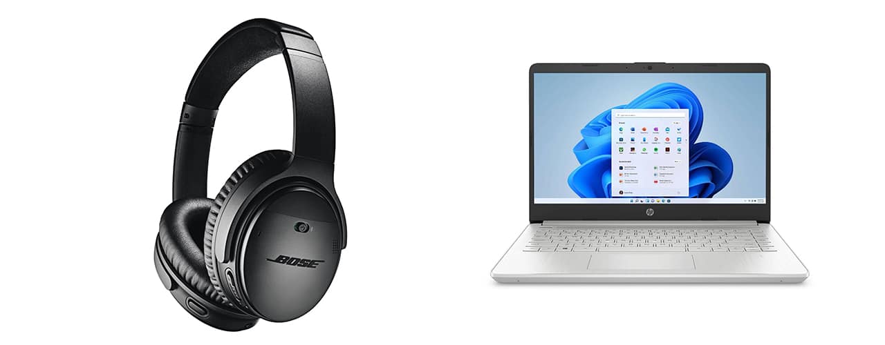 Bose headphones and HP laptop