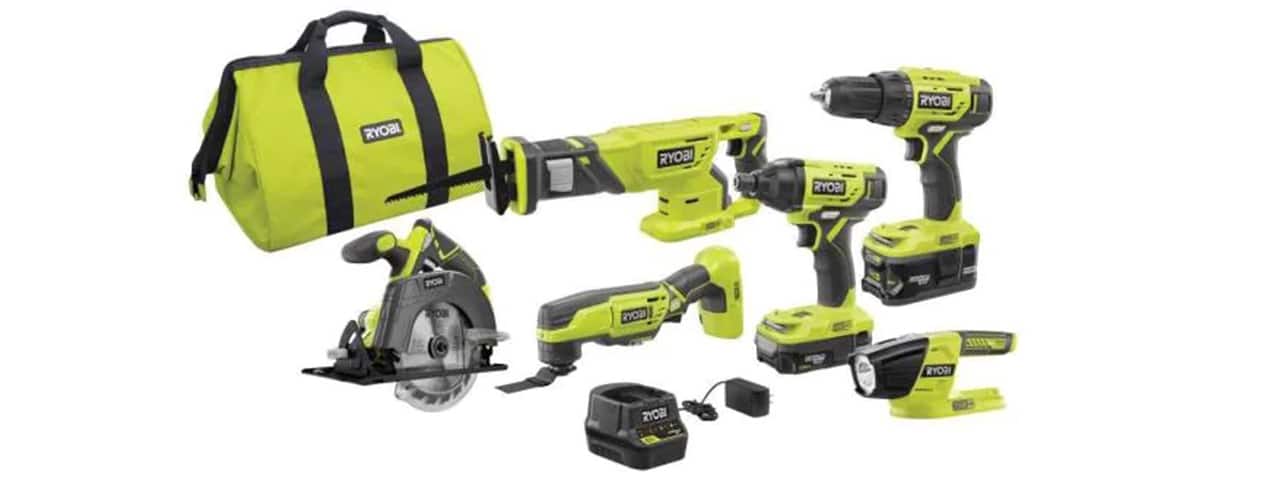 ONE+ 18V Lithium-Ion Cordless 6-Tool Combo Kit with (2) Batteries, Charger, and Bag