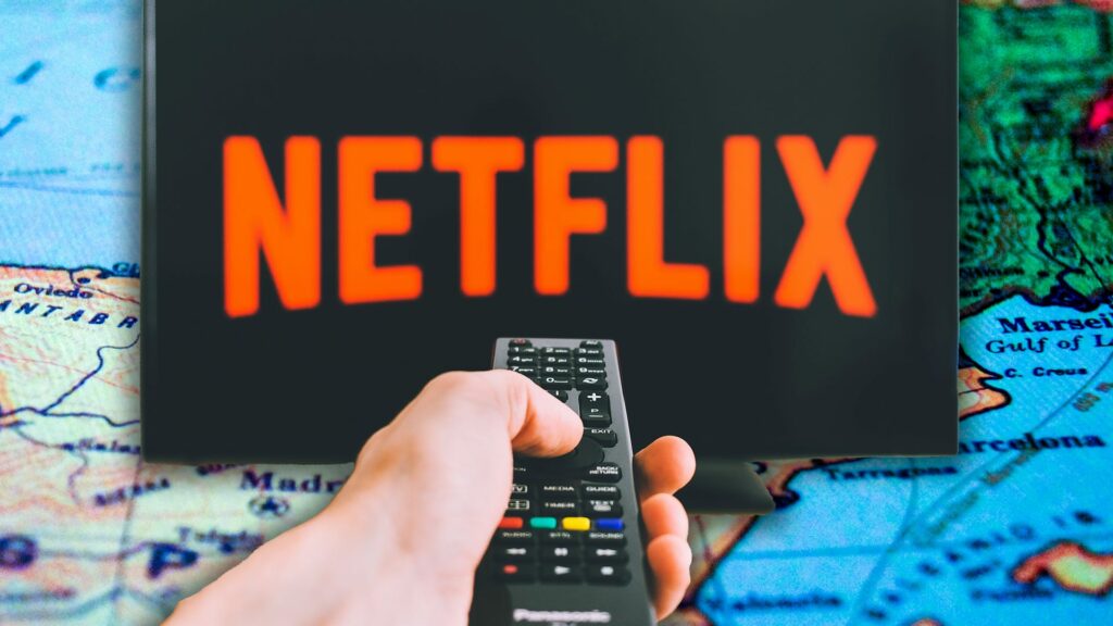 netflix and remote over a map of europe