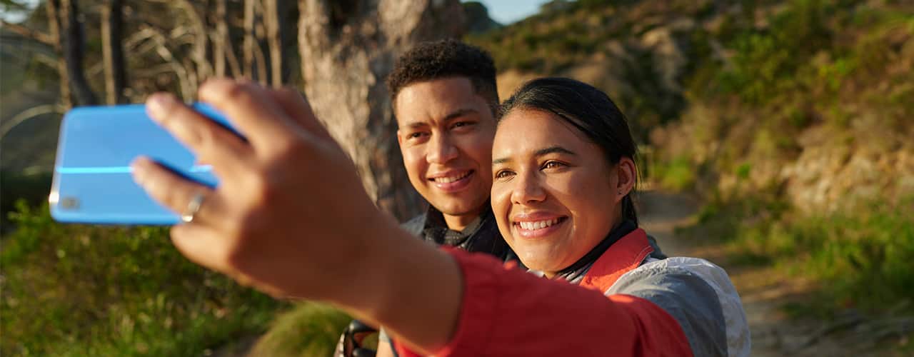 couple taking selfie on hike