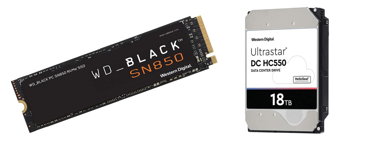WD_BLACK 500GB SN850 NVMe Internal Gaming SSD Solid State Drive and 18.0TB WESTERN DIGITAL ULTRASTAR DC HC550