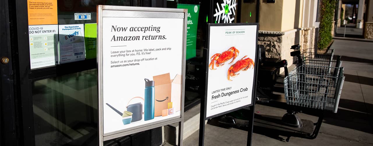 amazon returns sign at whole foods