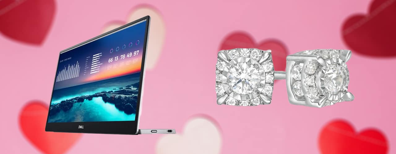dell tablet and diamond earrings