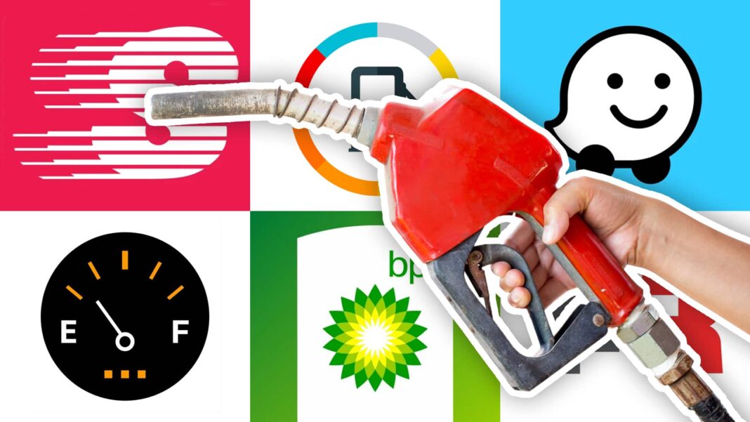 hand with gas pump over app icons