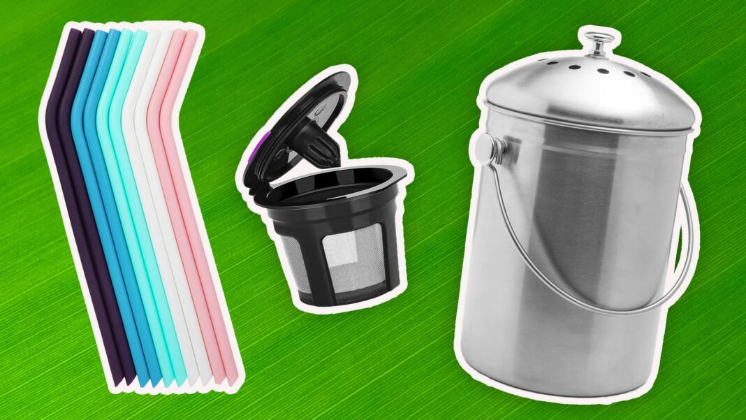 reusable straws, reusable k cups and compost