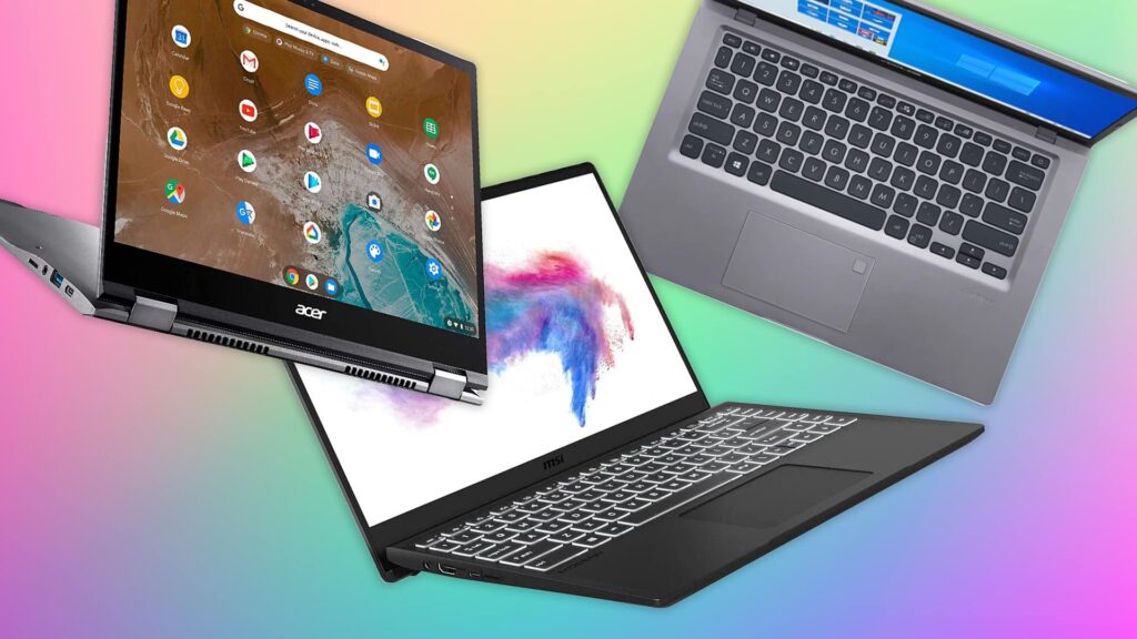 budget laptops on colorful gradient