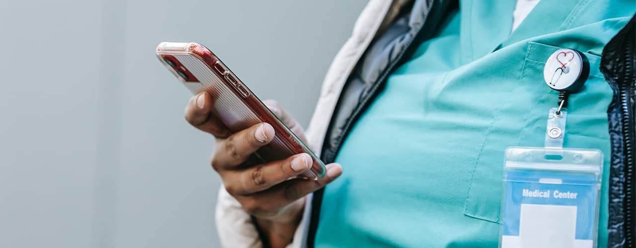 nurse using cell phone