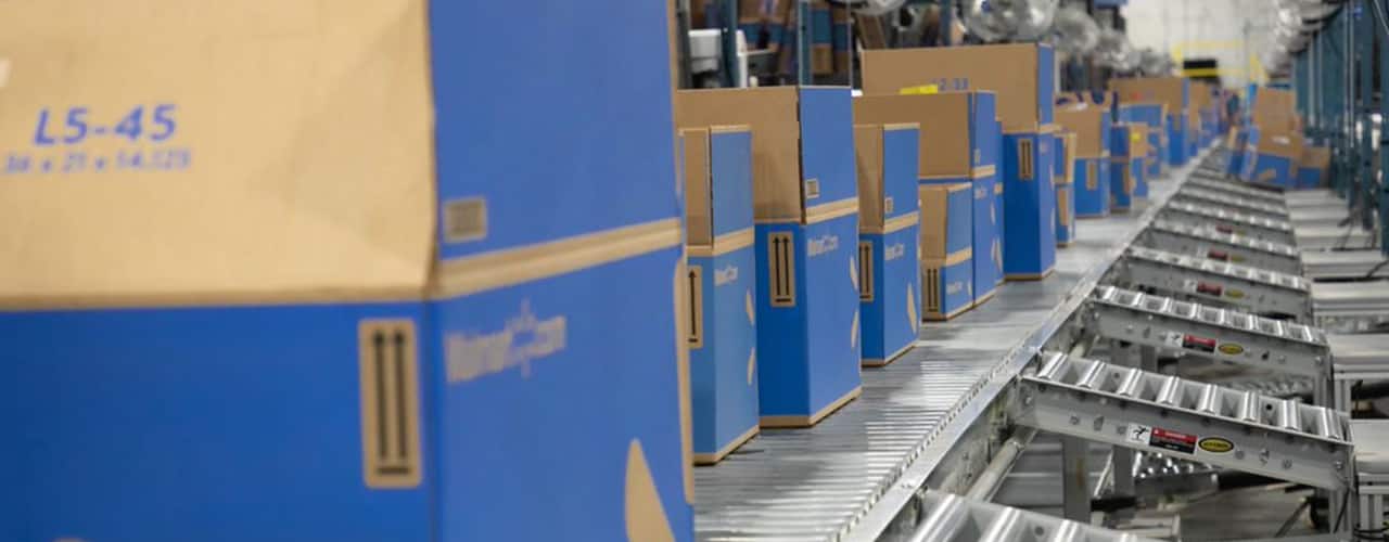 walmart shipping boxes on conveyor
