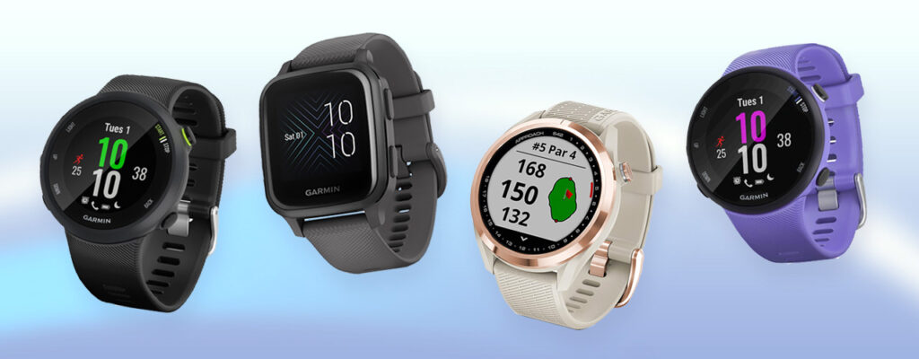 Garmin smartwatches in a row