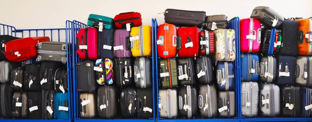 luggage on carts in warehouse