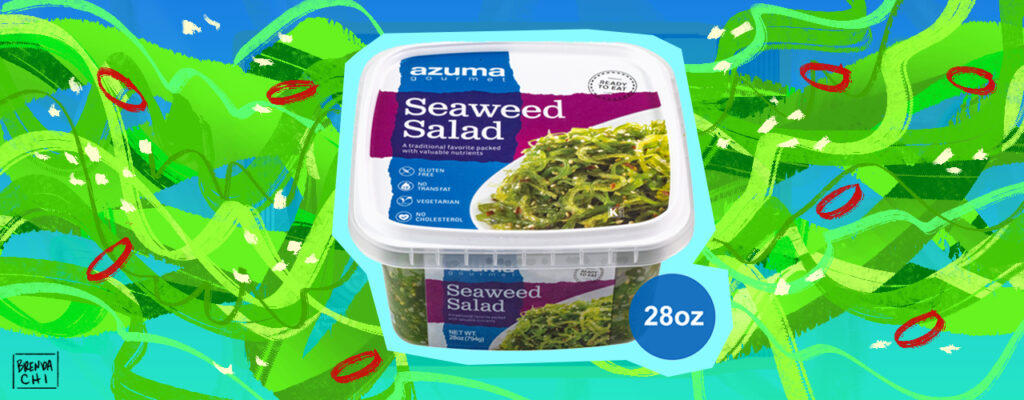 Seaweed Salad over illustration of seaweed salad