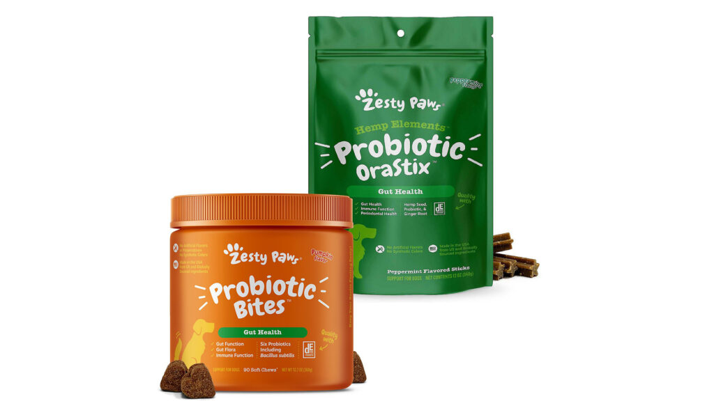Zesty Paws Probiotic Bites Digestion Pumpkin Flavor Soft Chews Supplement + Hemp Elements Probiotic Orastix Dog Supplement