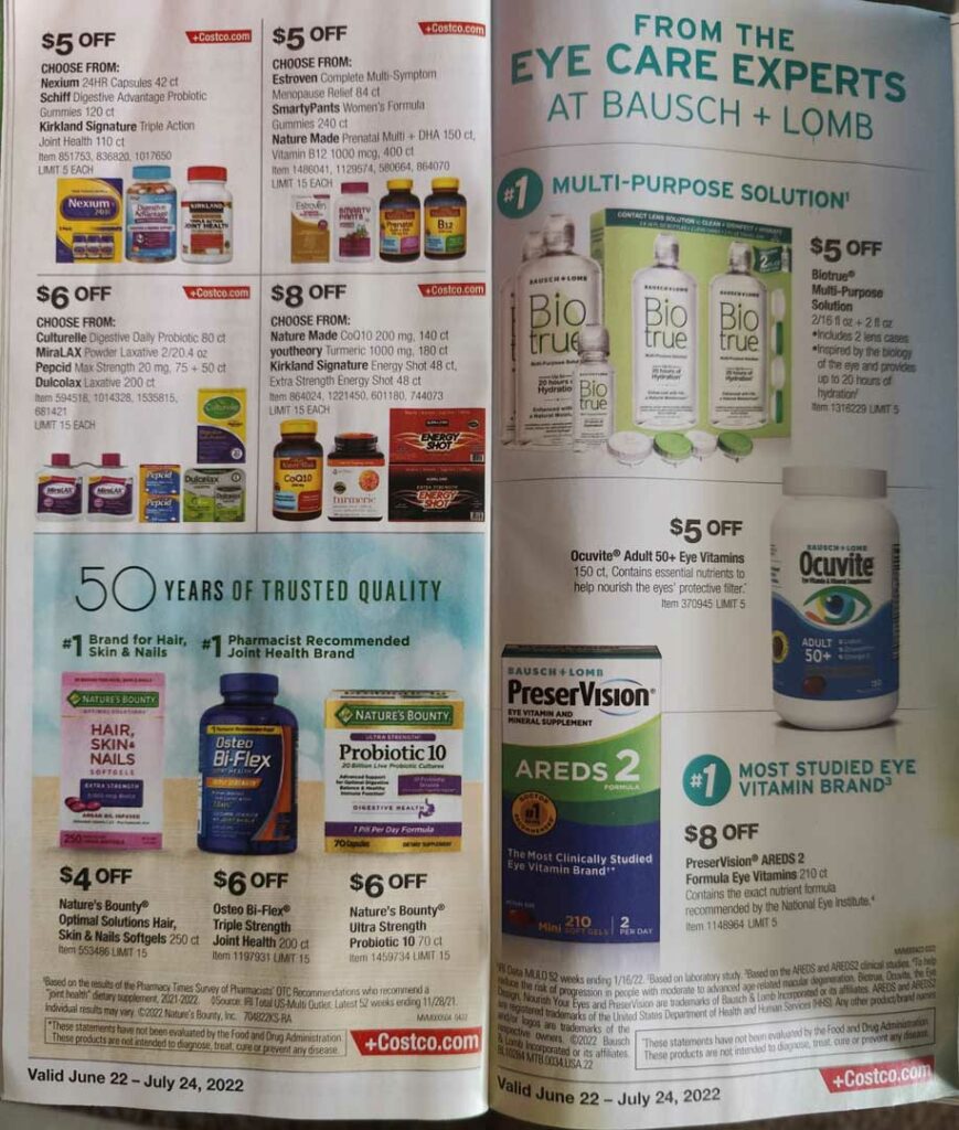 Scan of the June/July edition of the Costco Coupon Book