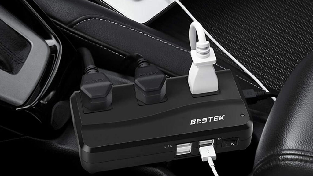 BESTEK 200W Power Inverter DC 12V to 110V AC Inverter with 4.2A 4-Port USB Car Adapter (Black)