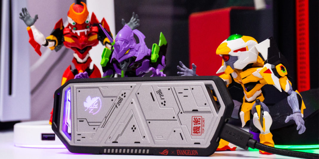 Evangelion SSD on a desk with figurines
