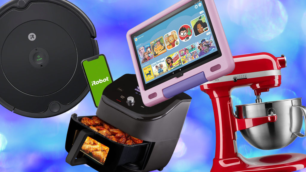 irobot, air fryer, amazon fire tablet and KitchenAid mixer